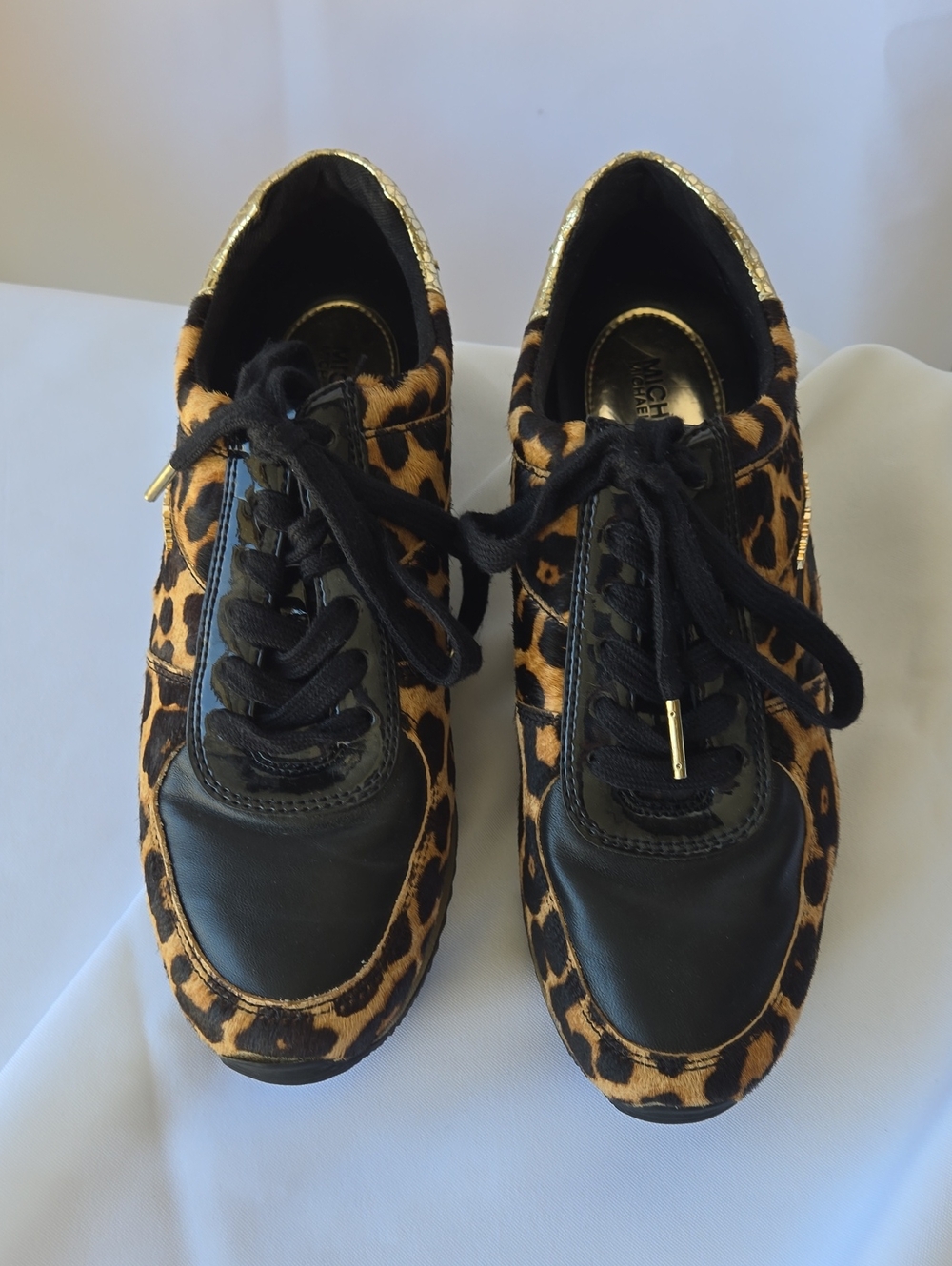 Michael Kors Leopard-Print Lace-Up Sneakers with Black & Gold Accents